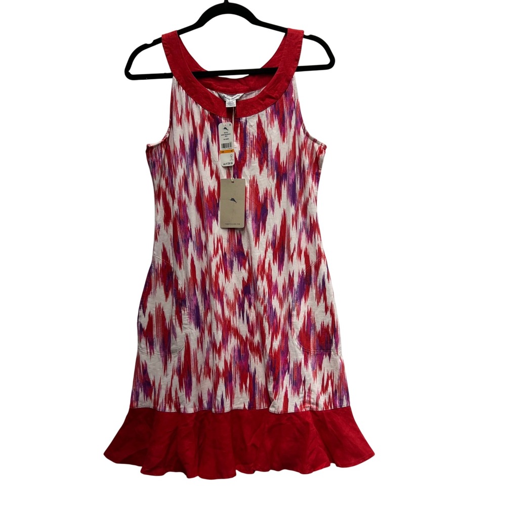 Tommy Bahama Marina Iridescent Ikat Dress Women S/P‎ Coconut Red w/ Side Pockets